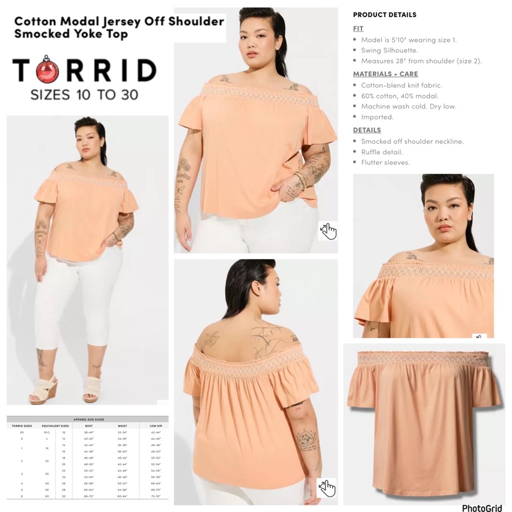 Torrid 5 plus size peach blossom cotton off shoulder top NWT